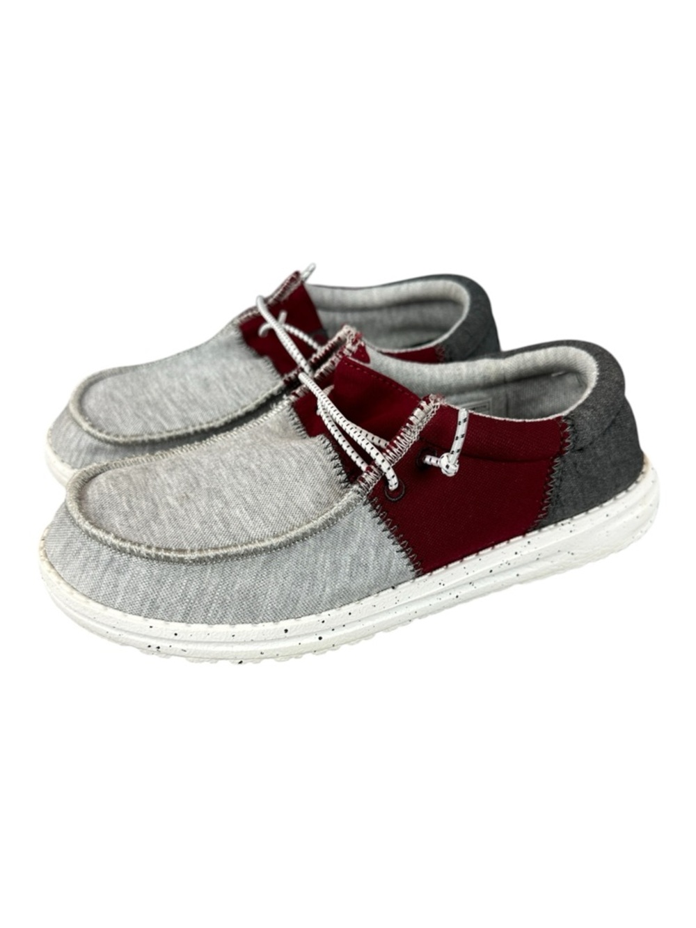 Hey Dude Wally Tri Varsity Youth 4 YT4 Red Grey Slip On Lightweight Casual Shoes